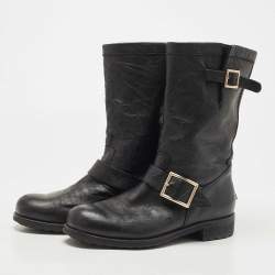مملوكة مسبقًا Jimmy Choo Black Leather Midcalf Boots Size 37.5