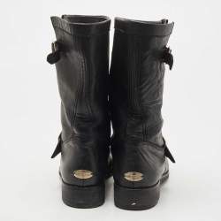 مملوكة مسبقًا Jimmy Choo Black Leather Midcalf Boots Size 37.5