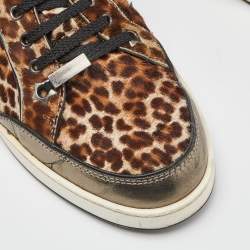 Jimmy Choo Brown/Metallic Leopard Print Calfhair and Mirrored Leather Miami Low Top Sneakers Size 38.5