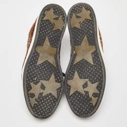 Jimmy Choo Brown/Metallic Leopard Print Calfhair and Mirrored Leather Miami Low Top Sneakers Size 38.5