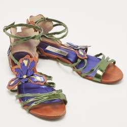 مملوكة مسبقًا Jimmy Choo Multicolor Leather Strappy Flats Size 39