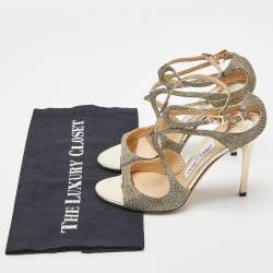 Pre Owned Jimmy Choo Gold Lurex Fabric Lang Sandals Size 37