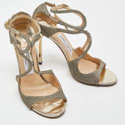 Pre Owned Jimmy Choo Gold Lurex Fabric Lang Sandals Size 37