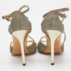 Pre Owned Jimmy Choo Gold Lurex Fabric Lang Sandals Size 37