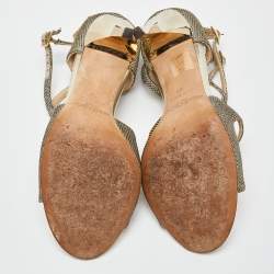 Pre Owned Jimmy Choo Gold Lurex Fabric Lang Sandals Size 37