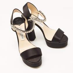 Pre Owned Jimmy Choo Black Satin Santina Platform Sandals Size 37.5