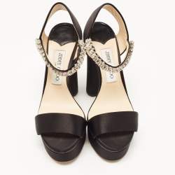 Pre Owned Jimmy Choo Black Satin Santina Platform Sandals Size 37.5