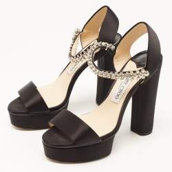 Pre Owned Jimmy Choo Black Satin Santina Platform Sandals Size 37.5