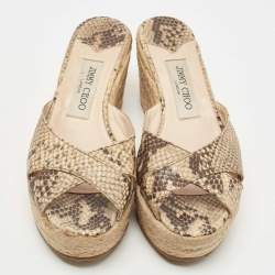 Pre Owned Jimmy Choo Beige Python Embossed Leather Prima Wedge Sandals Size 39