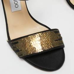 مملوكة مسبقًا Jimmy Choo Black Snakeskin and Satin Ankle Strap Sandals Size 36.5
