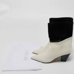 Jimmy Choo Cream/Black Suede and Leather Ankle Boots Size 36