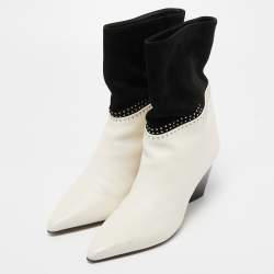 Jimmy Choo Cream/Black Suede and Leather Ankle Boots Size 36