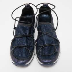 Jimmy Choo Navy Blue Lurex Fabric and Leather Andrea Sneakers Size 35