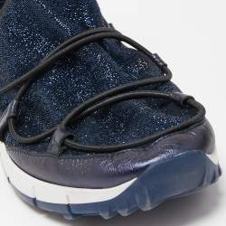 Jimmy Choo Navy Blue Lurex Fabric and Leather Andrea Sneakers Size 35