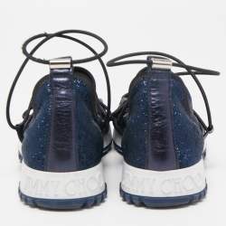 Jimmy Choo Navy Blue Lurex Fabric and Leather Andrea Sneakers Size 35