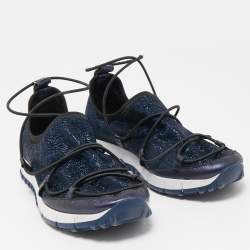 Jimmy Choo Navy Blue Lurex Fabric and Leather Andrea Sneakers Size 35