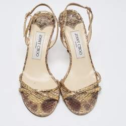 مملوكة مسبقًا Jimmy Choo Gold Python Embossed Leather Slingback Sandals Size 36