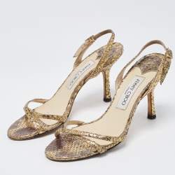 مملوكة مسبقًا Jimmy Choo Gold Python Embossed Leather Slingback Sandals Size 36