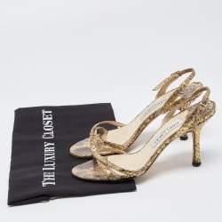 مملوكة مسبقًا Jimmy Choo Gold Python Embossed Leather Slingback Sandals Size 36