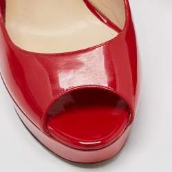 Pre Owned Jimmy Choo Red Patent Leather Peep Toe Crown Pumps Size 38