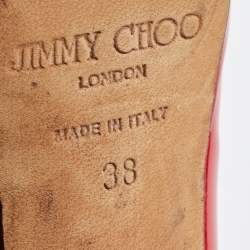 Pre Owned Jimmy Choo Red Patent Leather Peep Toe Crown Pumps Size 38