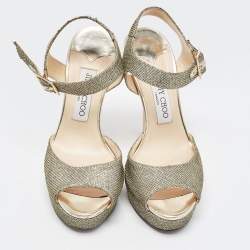 Jimmy Choo Metallic Glitter Slingback Sandals Size 37