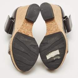 Jimmy Choo Black/Silver Leather Neston Wedge Sandals Size 37