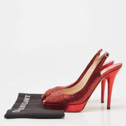 مملوكة مسبقًا Jimmy Choo Red Glitter and Lame Leather Slingback Pumps Size 39 