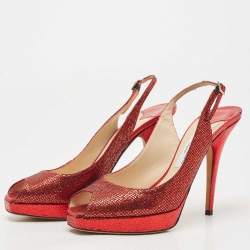 مملوكة مسبقًا Jimmy Choo Red Glitter and Lame Leather Slingback Pumps Size 39 