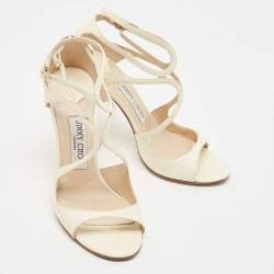 مملوكة مسبقًا Jimmy Choo Cream Patent Leather Lang  Ankle Sandals Size 38