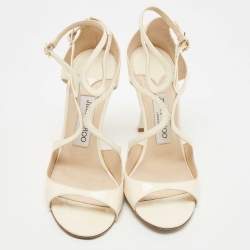 مملوكة مسبقًا Jimmy Choo Cream Patent Leather Lang  Ankle Sandals Size 38
