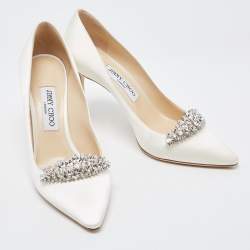 Pre Owned Jimmy Choo White Satin Romy Pointed Toe Pumps Size 39