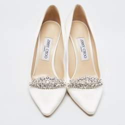 Pre Owned Jimmy Choo White Satin Romy Pointed Toe Pumps Size 39