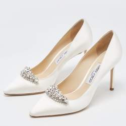 Pre Owned Jimmy Choo White Satin Romy Pointed Toe Pumps Size 39