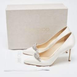 Pre Owned Jimmy Choo White Satin Romy Pointed Toe Pumps Size 39