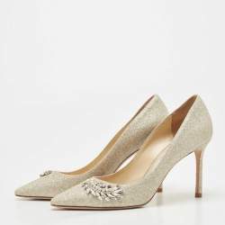 Pre Owned Jimmy Choo Gold Glitter Romy Pointed Toe Pumps Size 38