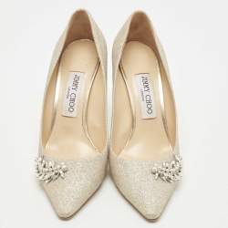 Pre Owned Jimmy Choo Gold Glitter Romy Pointed Toe Pumps Size 38