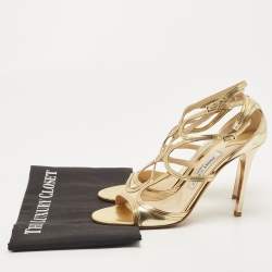 Jimmy Choo Gold Leather Lance Ankle Strap Sandals Size 38.5