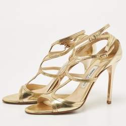 Jimmy Choo Gold Leather Lance Ankle Strap Sandals Size 38.5