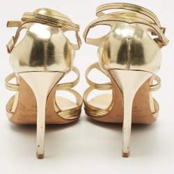 Jimmy Choo Gold Leather Lance Ankle Strap Sandals Size 38.5