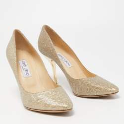 Pre Owned Jimmy Choo Gold Glitter Fabric Romy Pointed Toe Pumps Size 41