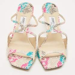 Pre Owned صندل سلايد جيمي تشو جلد ثعبان متعدد الألوان منقوش مقاس 37.5