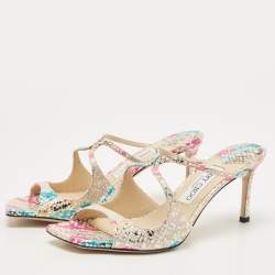 Pre Owned صندل سلايد جيمي تشو جلد ثعبان متعدد الألوان منقوش مقاس 37.5