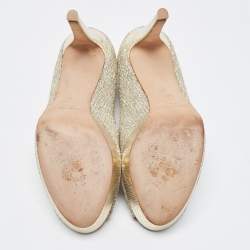 Pre Owned Jimmy Choo Metallic Silver Glitter Peep Toe Dahlia Pumps Size 38