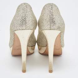 Pre Owned Jimmy Choo Metallic Silver Glitter Peep Toe Dahlia Pumps Size 38