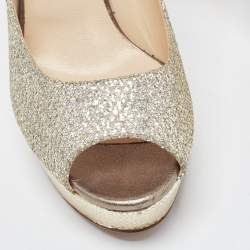 Pre Owned Jimmy Choo Metallic Silver Glitter Peep Toe Dahlia Pumps Size 38