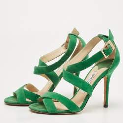 Pre Owned Jimmy Choo Green Suede Ankle Strap Sandals Size 36