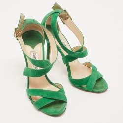 Pre Owned Jimmy Choo Green Suede Ankle Strap Sandals Size 36