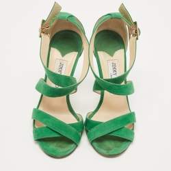 Pre Owned Jimmy Choo Green Suede Ankle Strap Sandals Size 36