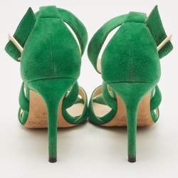 Pre Owned Jimmy Choo Green Suede Ankle Strap Sandals Size 36